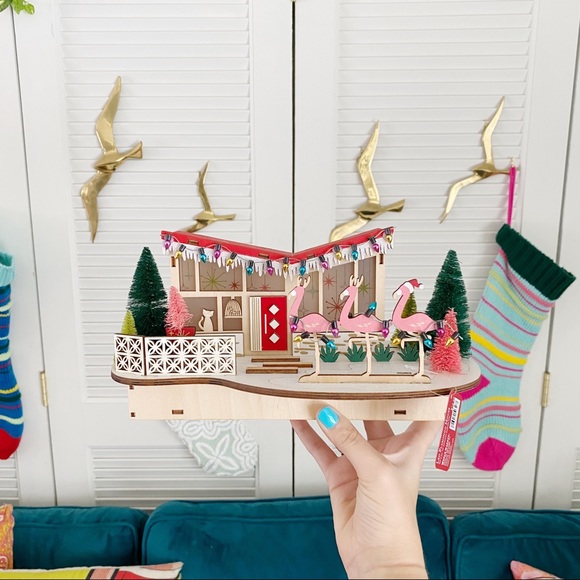 World Market Atomic Mid Century MCM Retro Atomic Christmas House New Wood Decor - Picture 5 of 13
